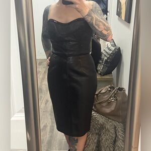 Vintage lambskin leather 90s /00s Strapless Black Dress - size 8 (6)